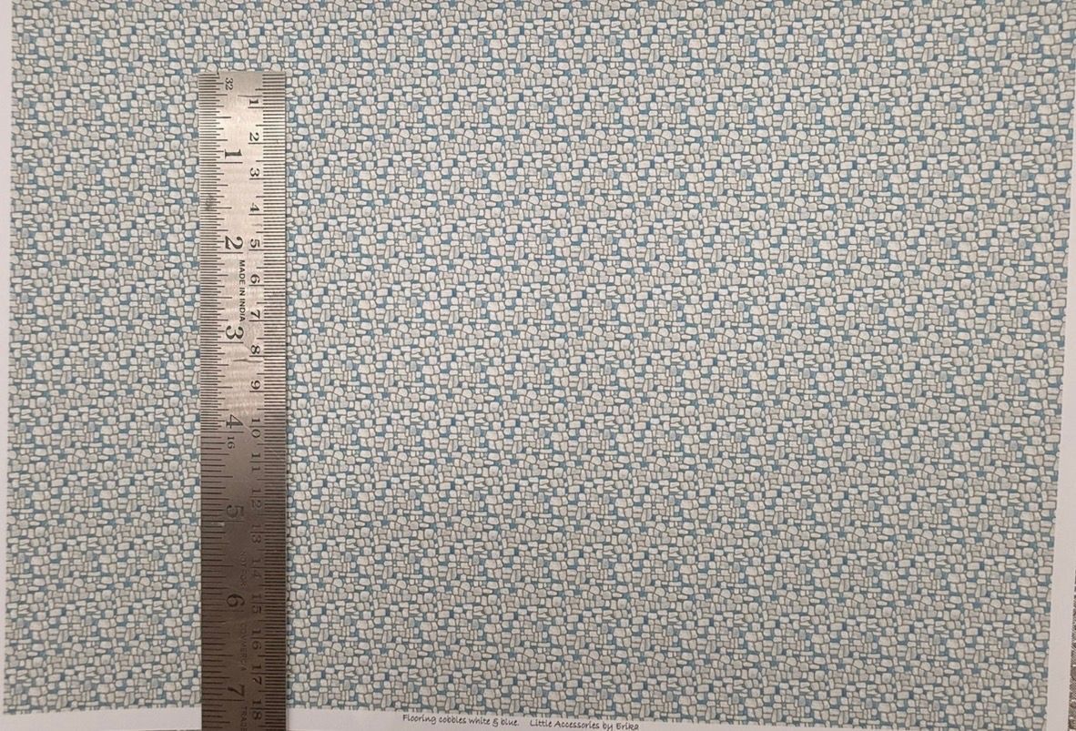 Wallpaper FLOORING cobbles white & blue 1/48 scale