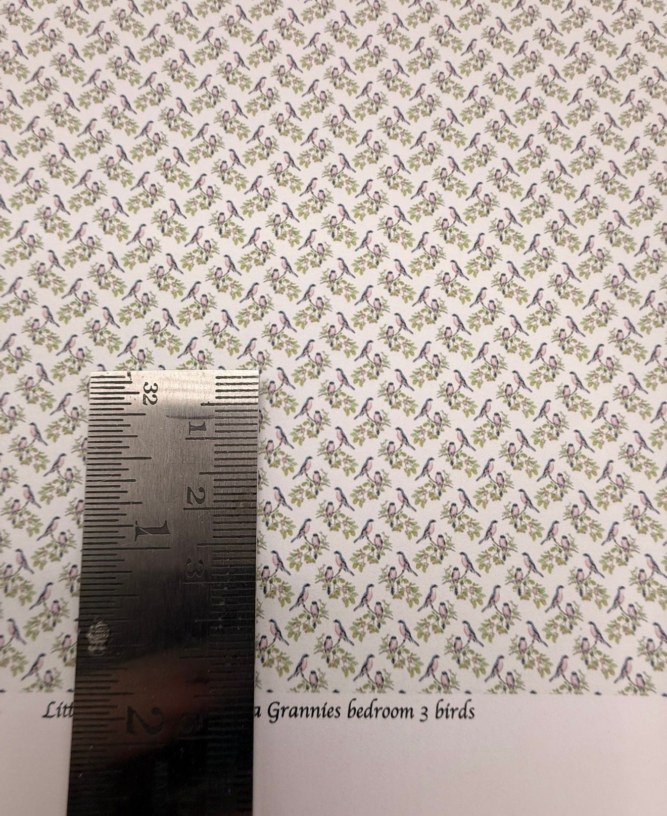 Wallpaper/fabric/carpet. Grannies bedroom 3 birds 1/48 scale