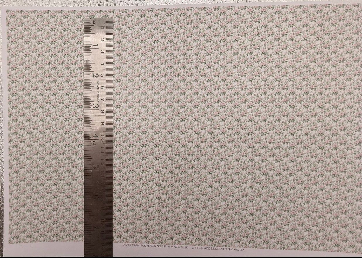 Wallpaper/fabric/carpet . Victorian floral  roses in pink vase.1/48 scale