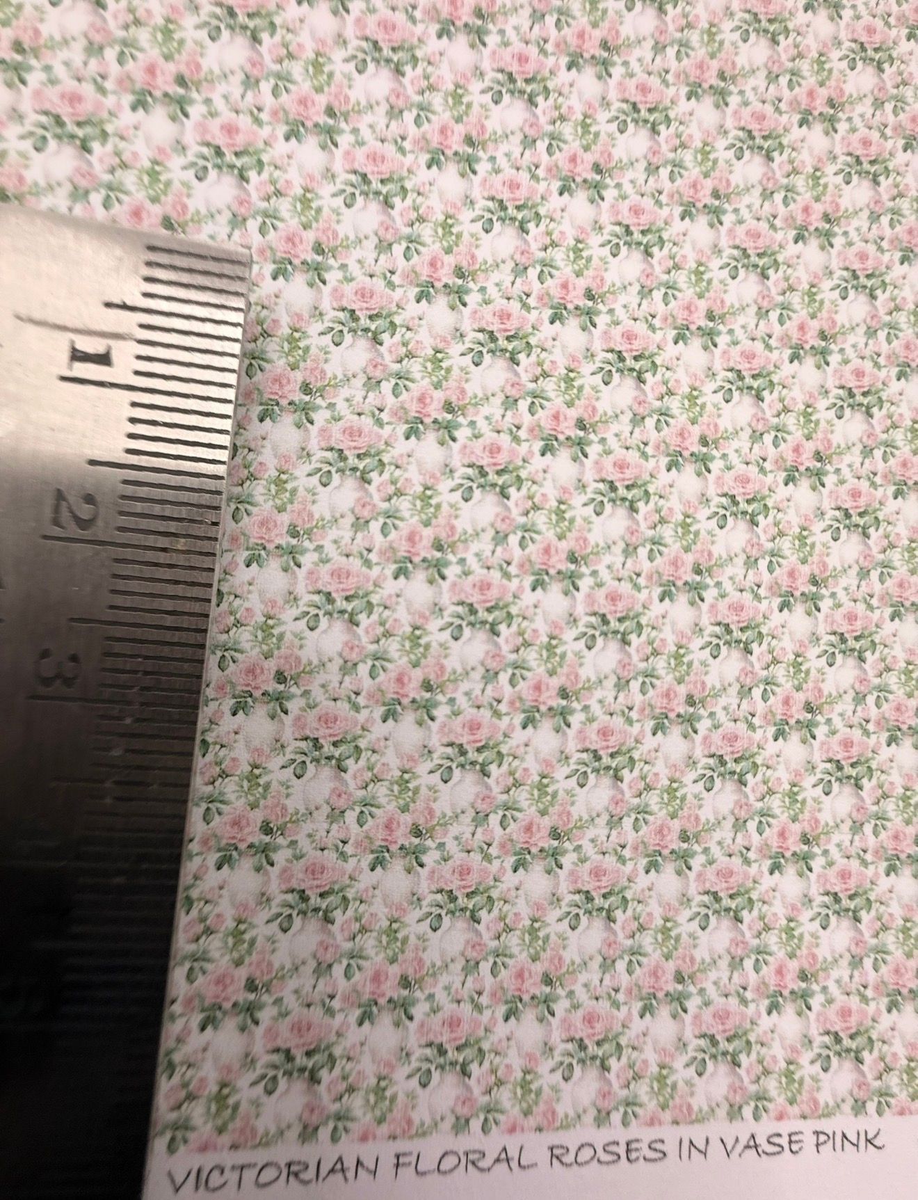 Wallpaper/fabric/carpet . Victorian floral  roses in pink vase.1/48 scale