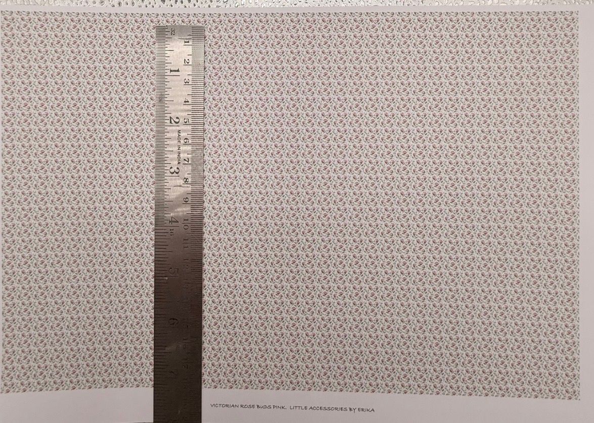 Wallpaper/fabric,/carpet. Victorian rosebuds pink. 1/48 scale