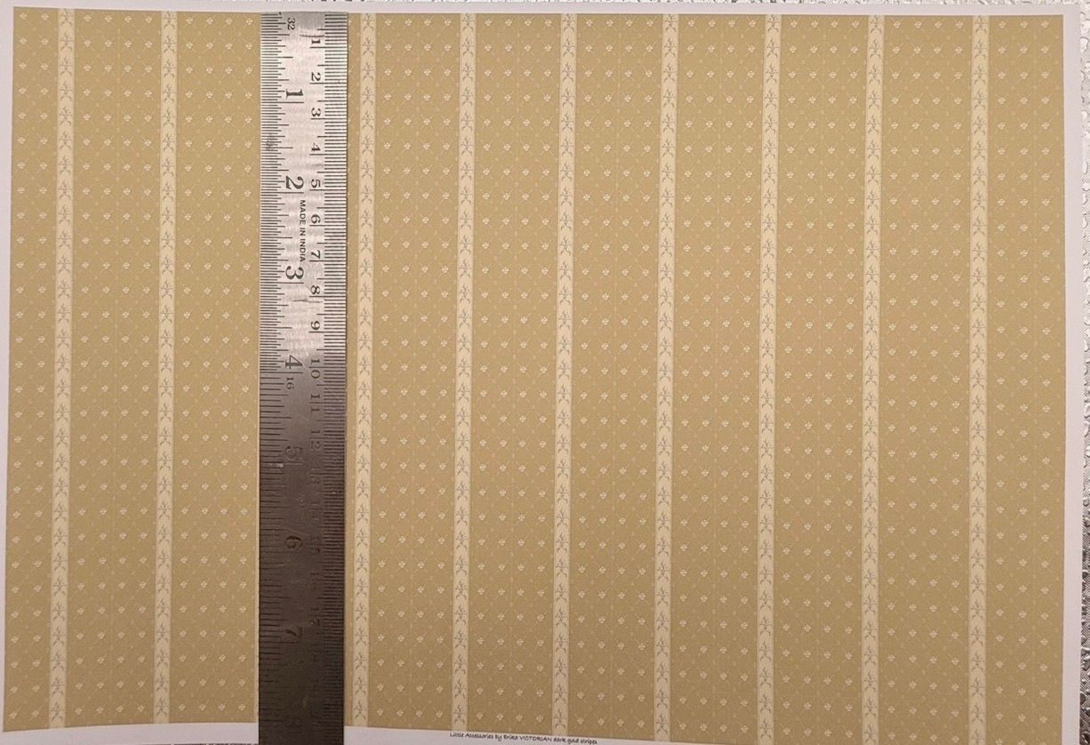 Wallpaper/fabric/carpet. Victorian dark gold stripes. 1/48 scale