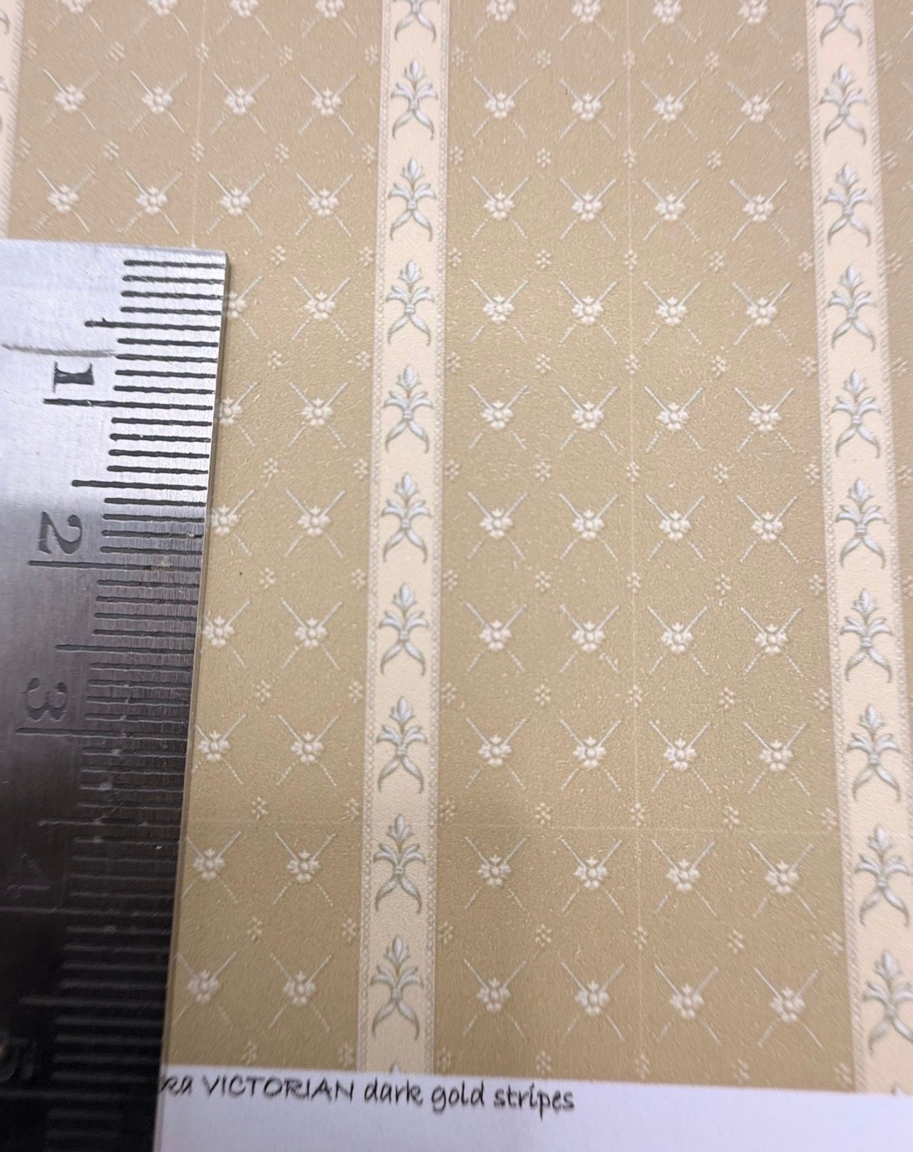 Wallpaper/fabric/carpet. Victorian dark gold stripes. 1/48 scale