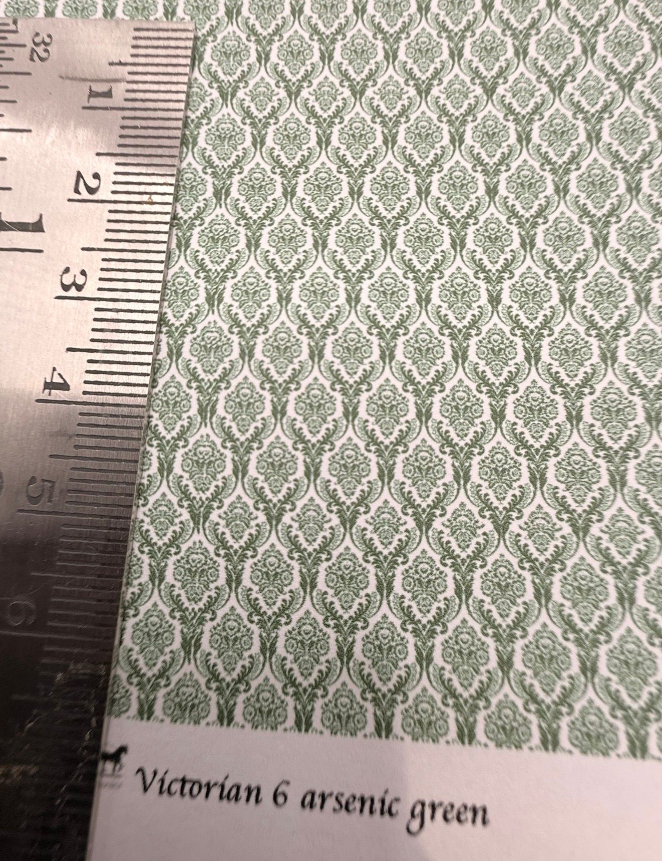 Wallpaper/fabric/carpet. Victorian 6 Arsenic green. 1/48 scale