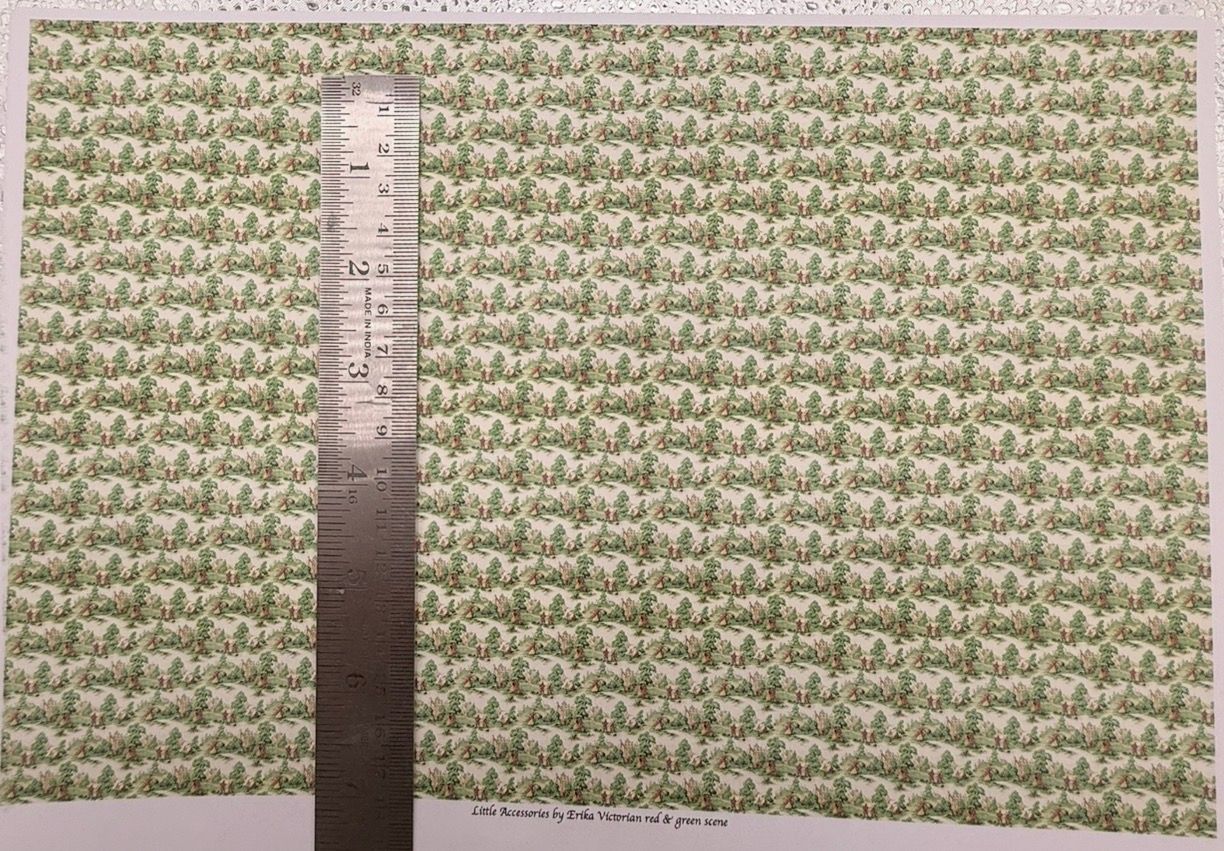 Wallpaper/fabric/carpet. Victorian red & green scene 1/48 scale