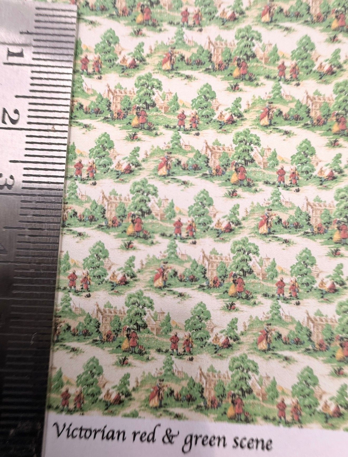 Wallpaper/fabric/carpet. Victorian red & green scene 1/48 scale