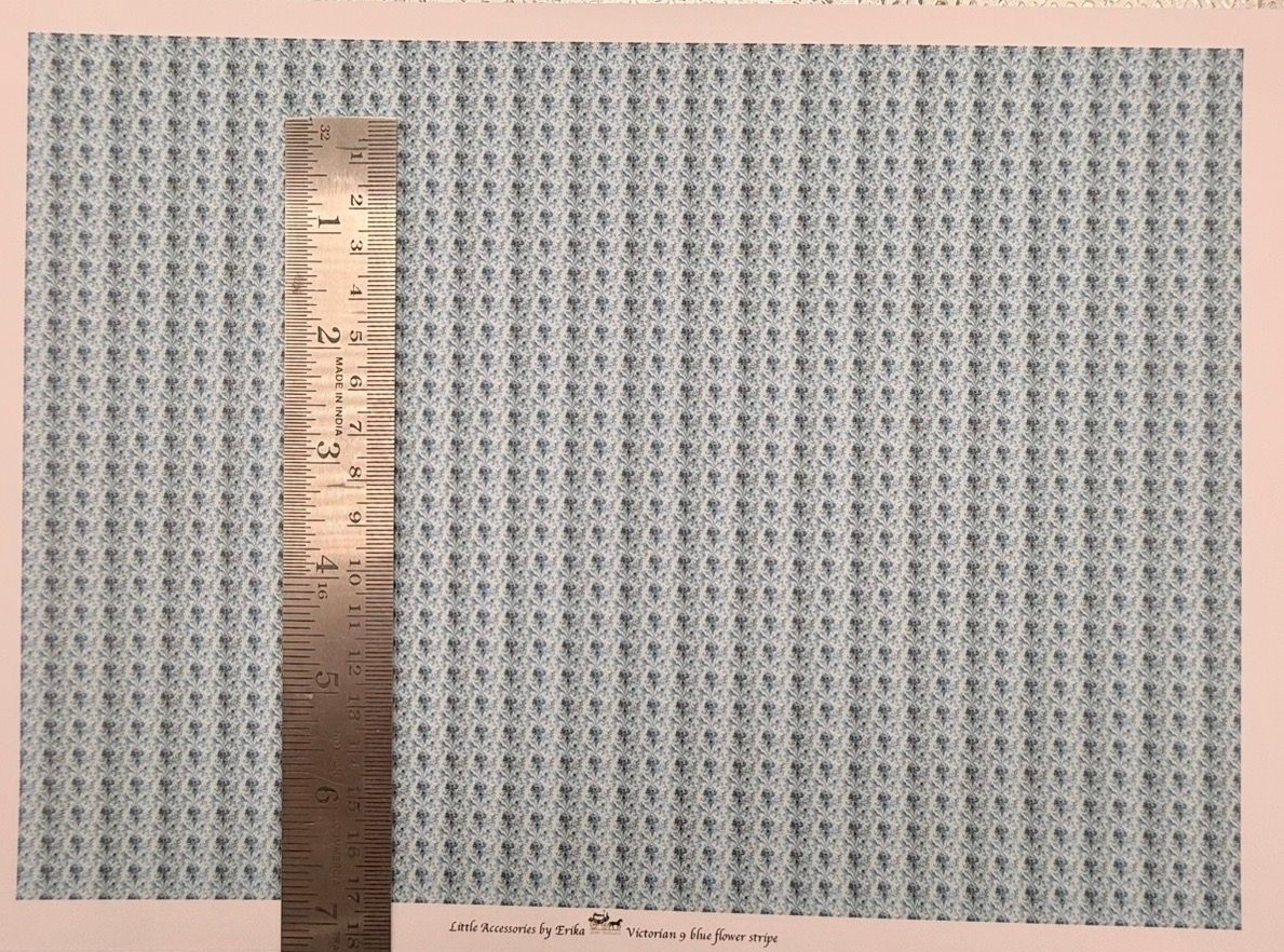 Wallpaper/fabric/carpet.Victorian 9 blue stripe flower. 1/48 scale