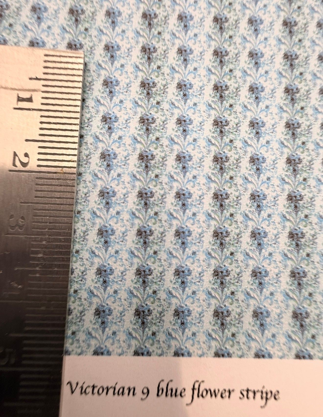Wallpaper/fabric/carpet.Victorian 9 blue stripe flower. 1/48 scale