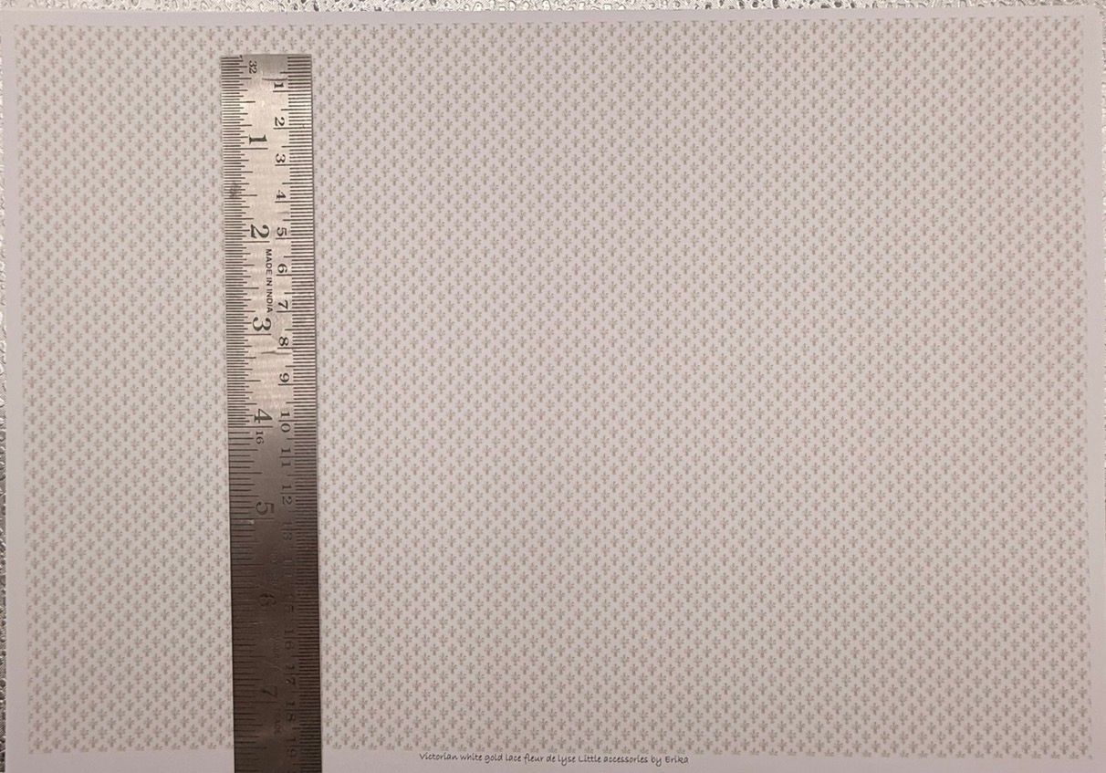 Wallpaper/fabric/carpet. Victorian white lace gold fleur de lyse. 1/48 scale
