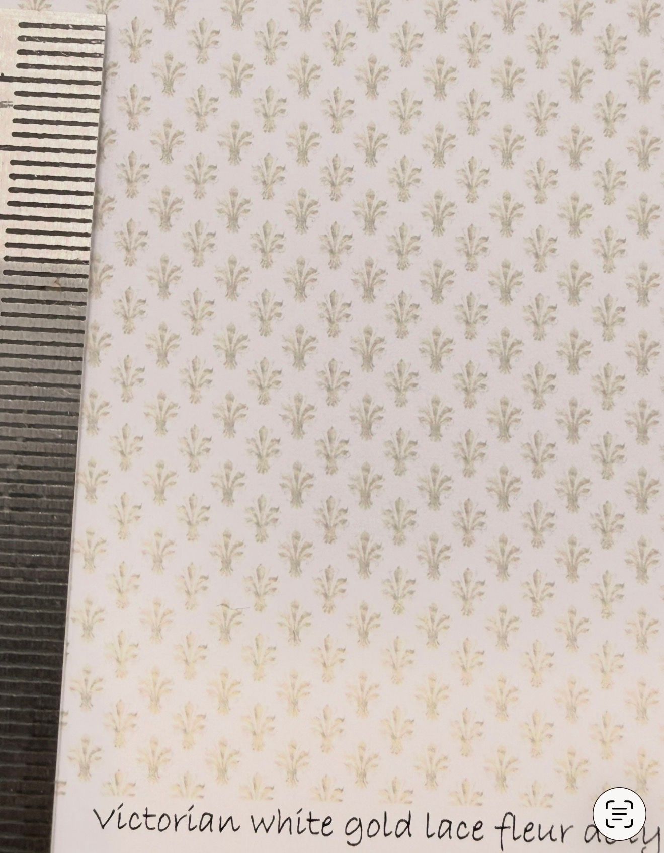Wallpaper/fabric/carpet. Victorian white lace gold fleur de lyse. 1/48 scale