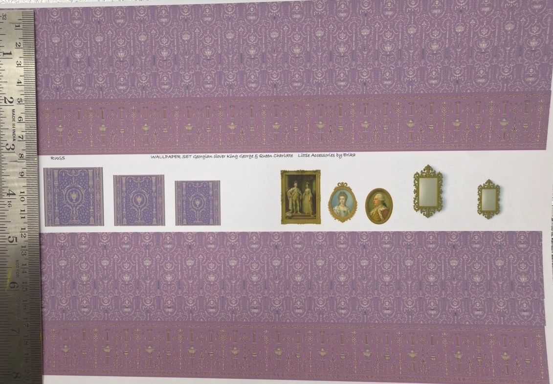 Wallpaper/fabric/carpet SET Georgian clover King george & queen Charlotte  1/48 scale