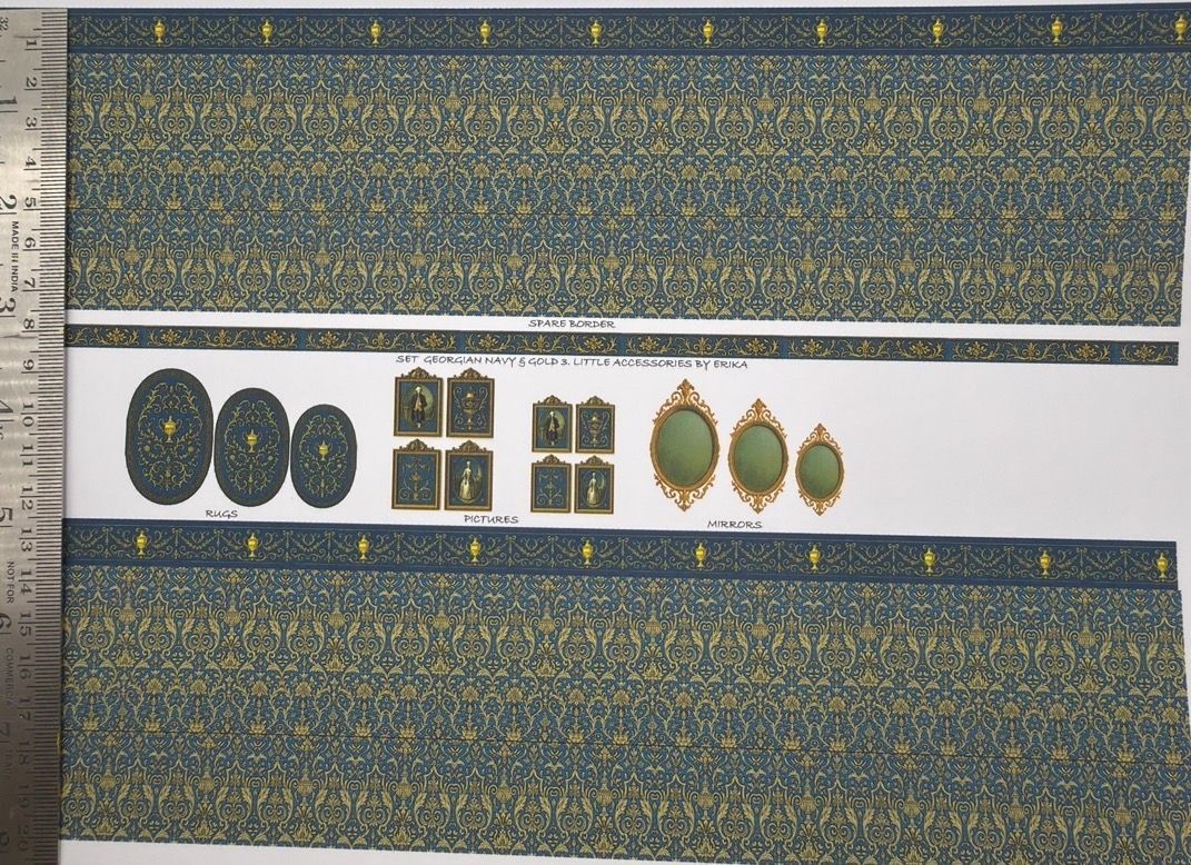 Wallpaper/fabric/carpet Georgian Navy & gold 3 - 1/48 scale