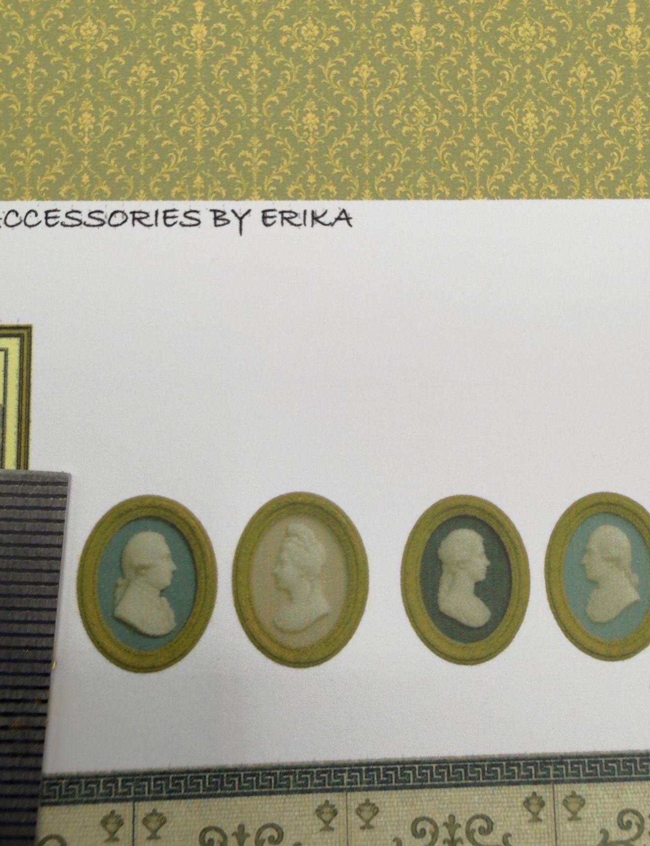 Wallpaper /fabric/carpet SET 1 Georgian gold with cameos. 1/48 scale