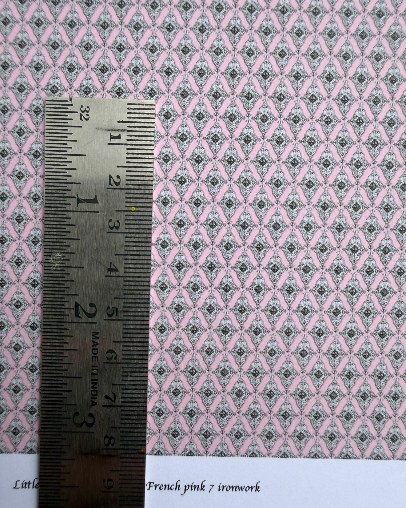 Wallpaper/ fabric. french pink 7 ironwork. 1/48 scale