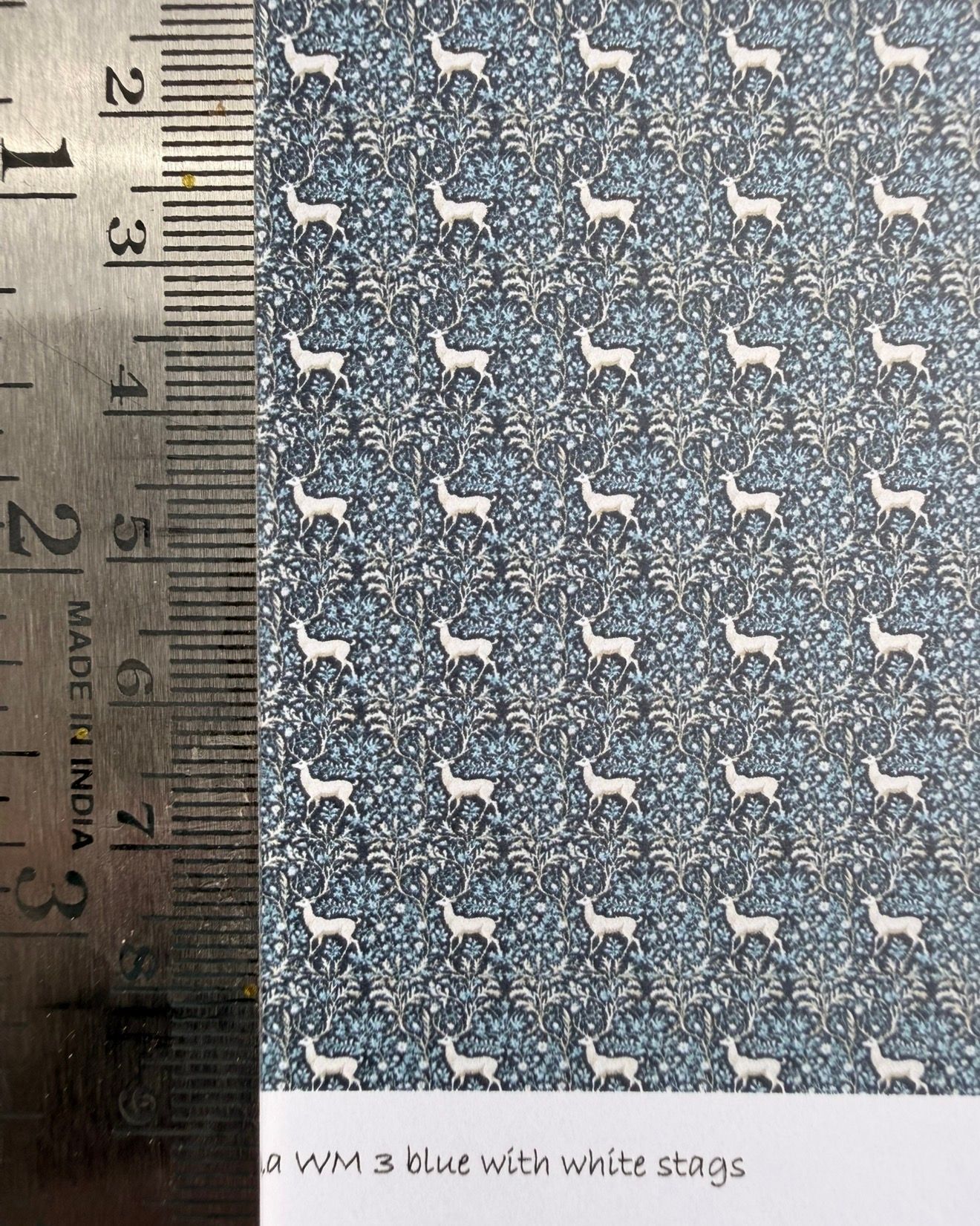 Wallpaper/fabric./carpet WM 3 blue with white stags. 1/48 scale .