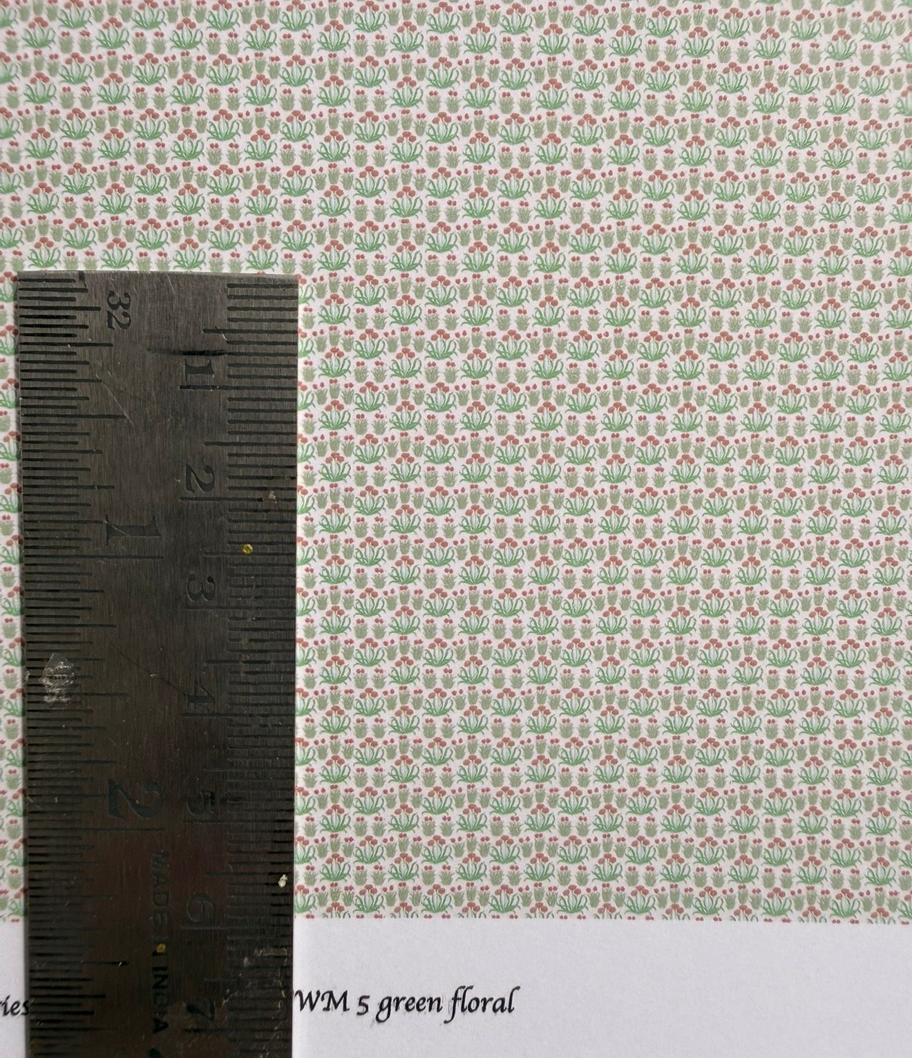 Wallpaper/fabric/carpet. WM 5 green floral. 1/48 scale