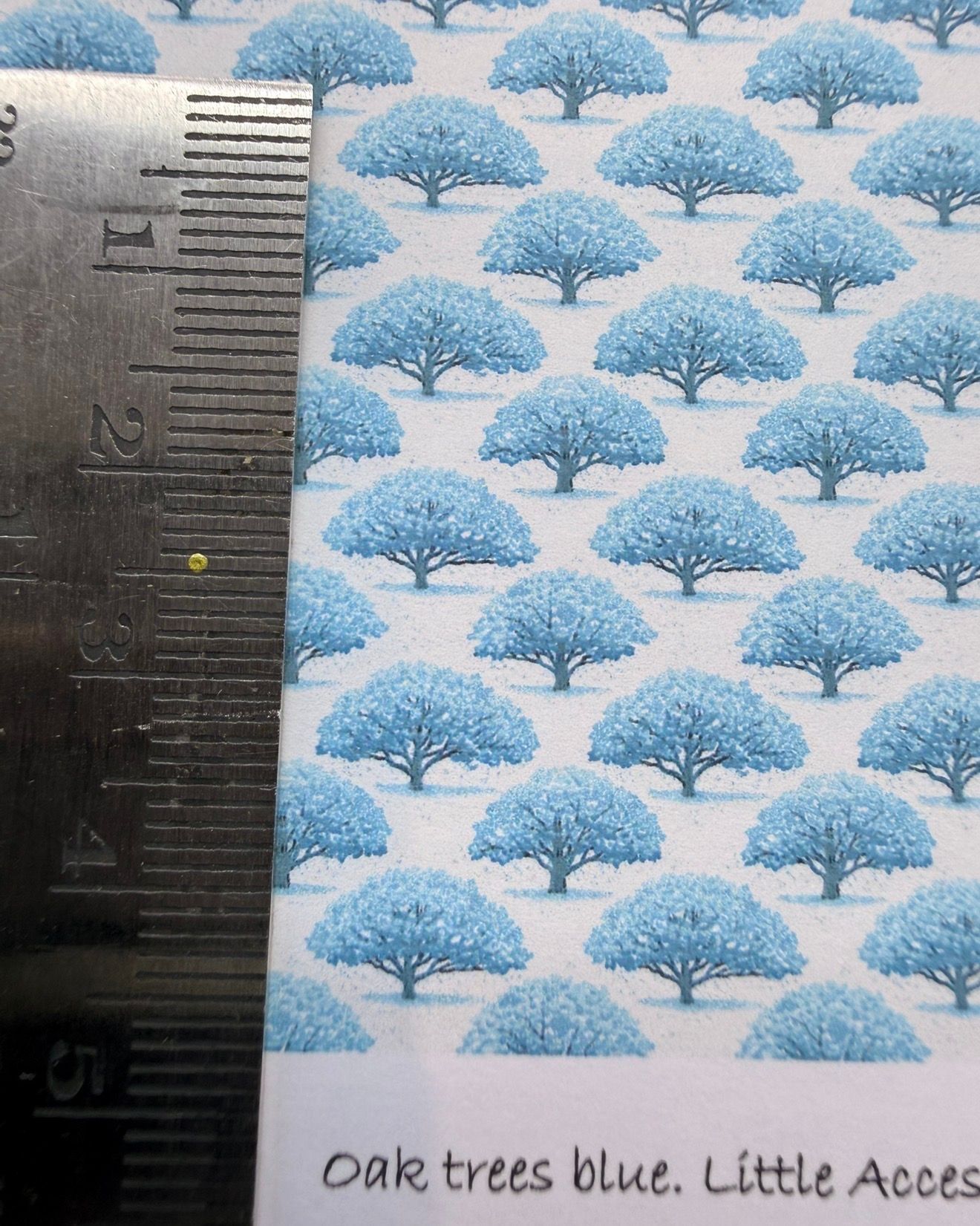 Wallpaper/fabric/carpet. Oak trees blue. 1/48 scale