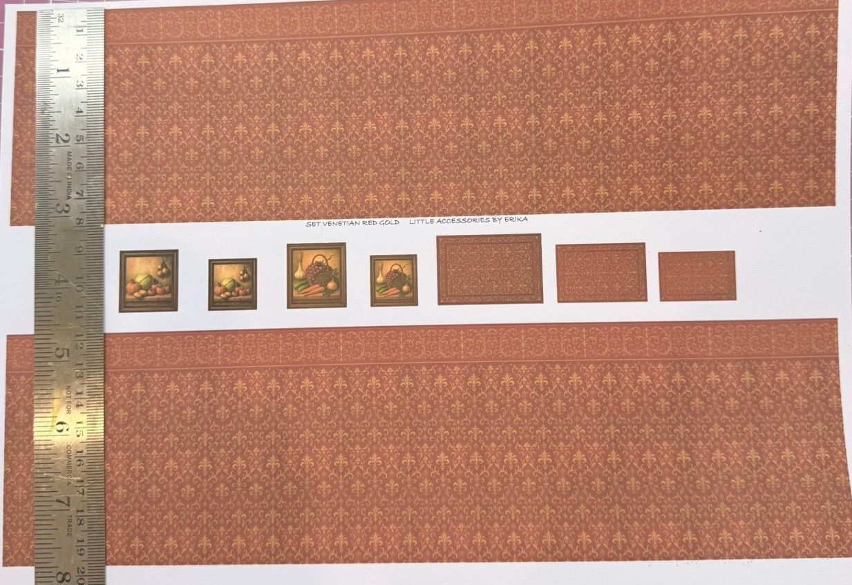 Wallpaper/fabric/carpet . SET venetian red & gold. 1/48 scale