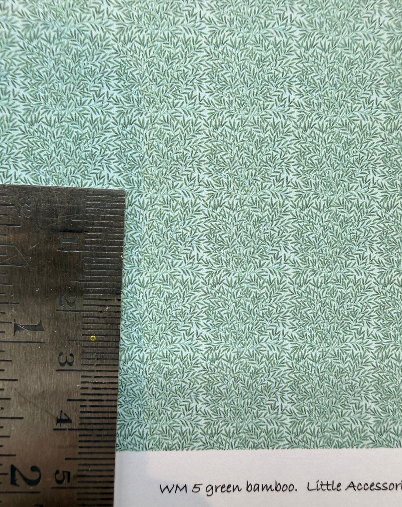 Wallpaper/fabric. William Morrie 5 green bamboo. 1/48 scale