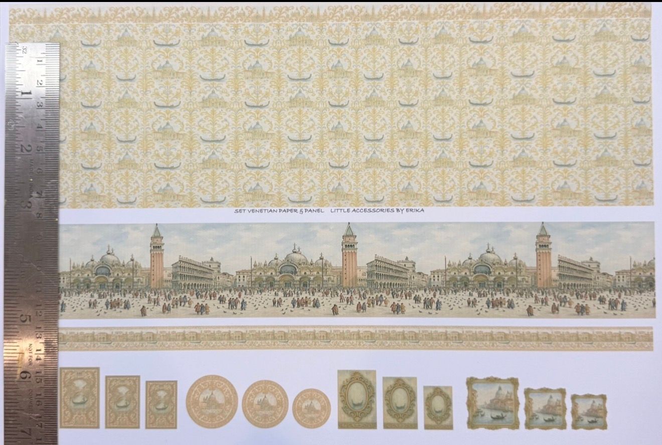 Wallpaper/fabric/carpet. SET Venetian golden panel & border. 1/48 scale