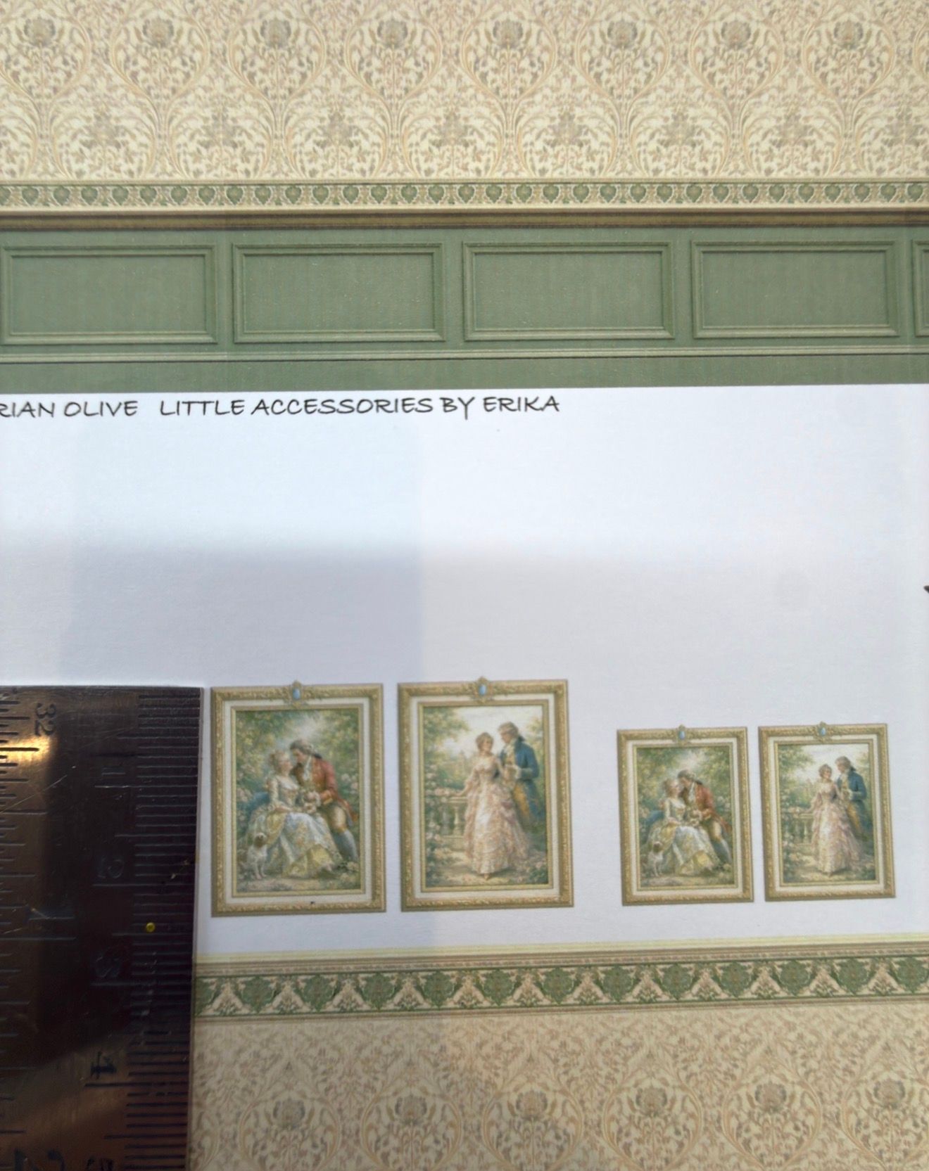 Wallpaper/fabric/carpet. SET Victorian olive. 1/48 scale