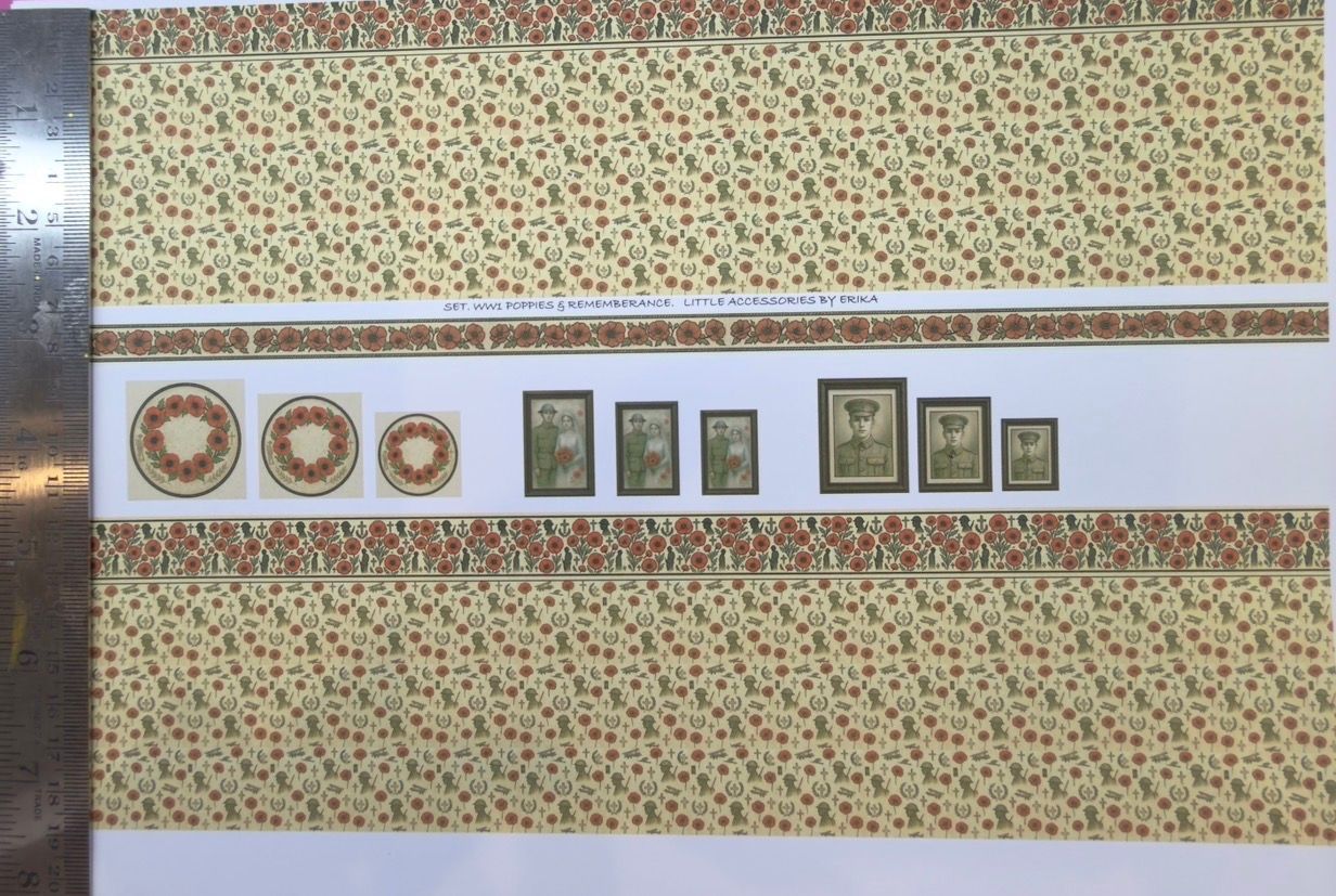 Wallpaper/fabric/carpet. WW1 Poppies & remembrance. 1/48 scale