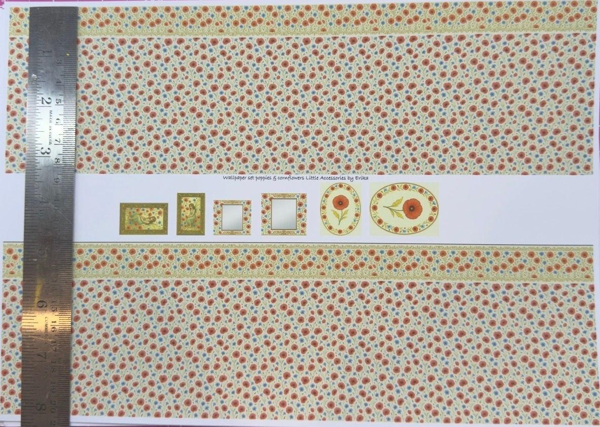 Wallpaper/fabric/carpet. SET poppies & cornflowers. 1/48 scale
