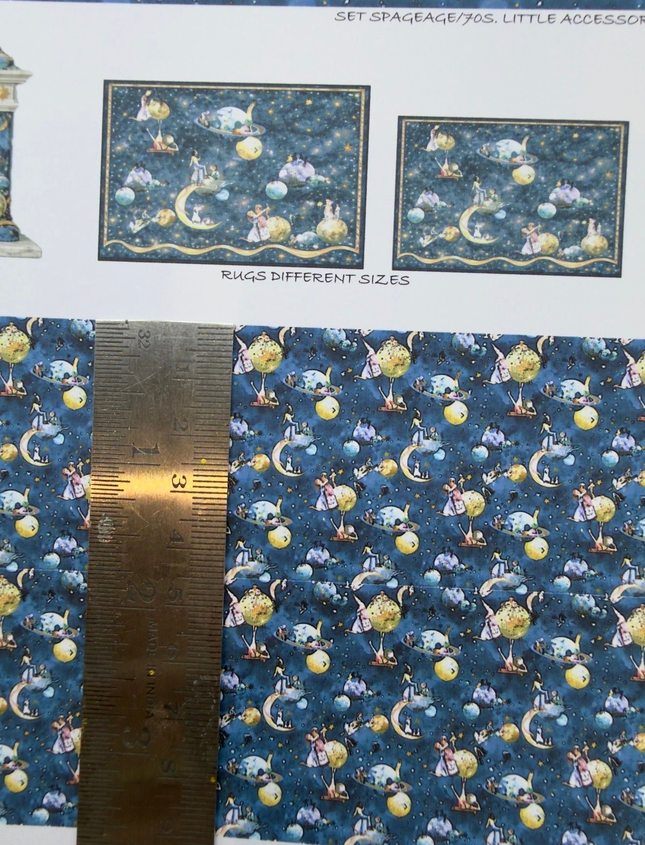 Wallpaper/fabric/carpet. SET. Space age 70s children. 1/48 scale.