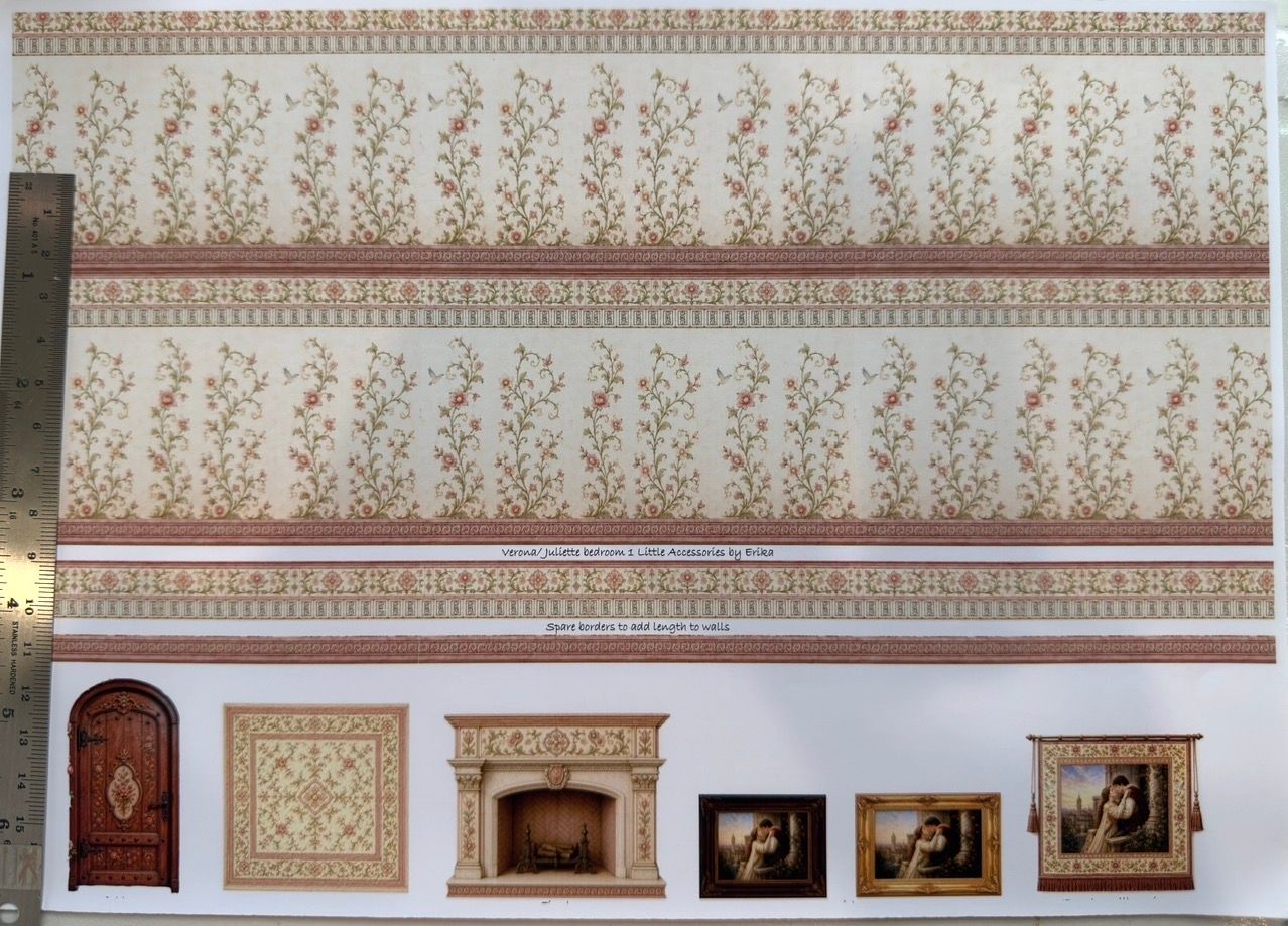 SET Wallpaper, fabric, carpet. Juliet bedroom 1 - 1/48 scale