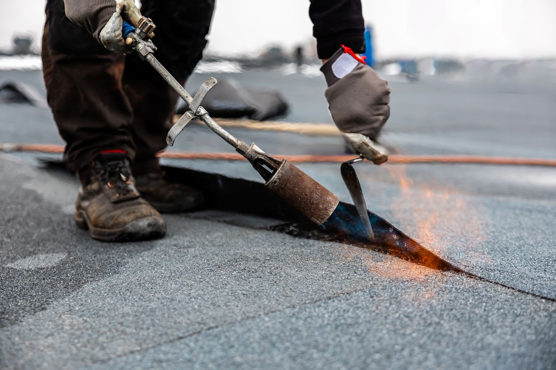 Roofer Welding Roofing Material With Torch Roofer Welding Roofing Material With Torch
