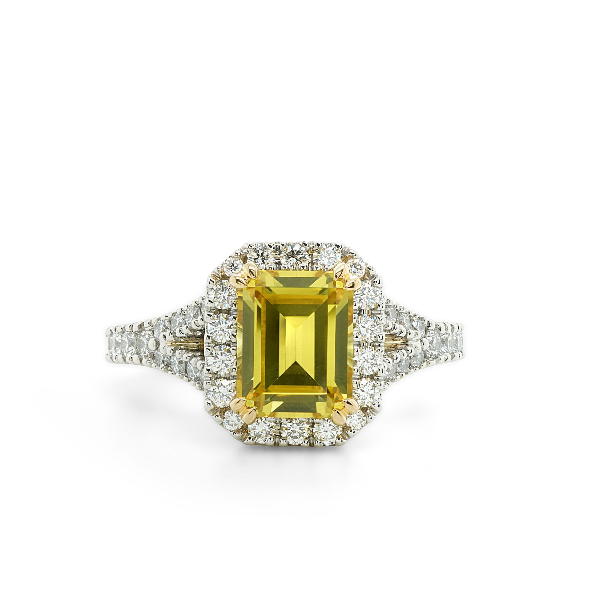 Yellow sapphire platinum diamond ring— Burleigh, QLD — Deer Honey Jewellery