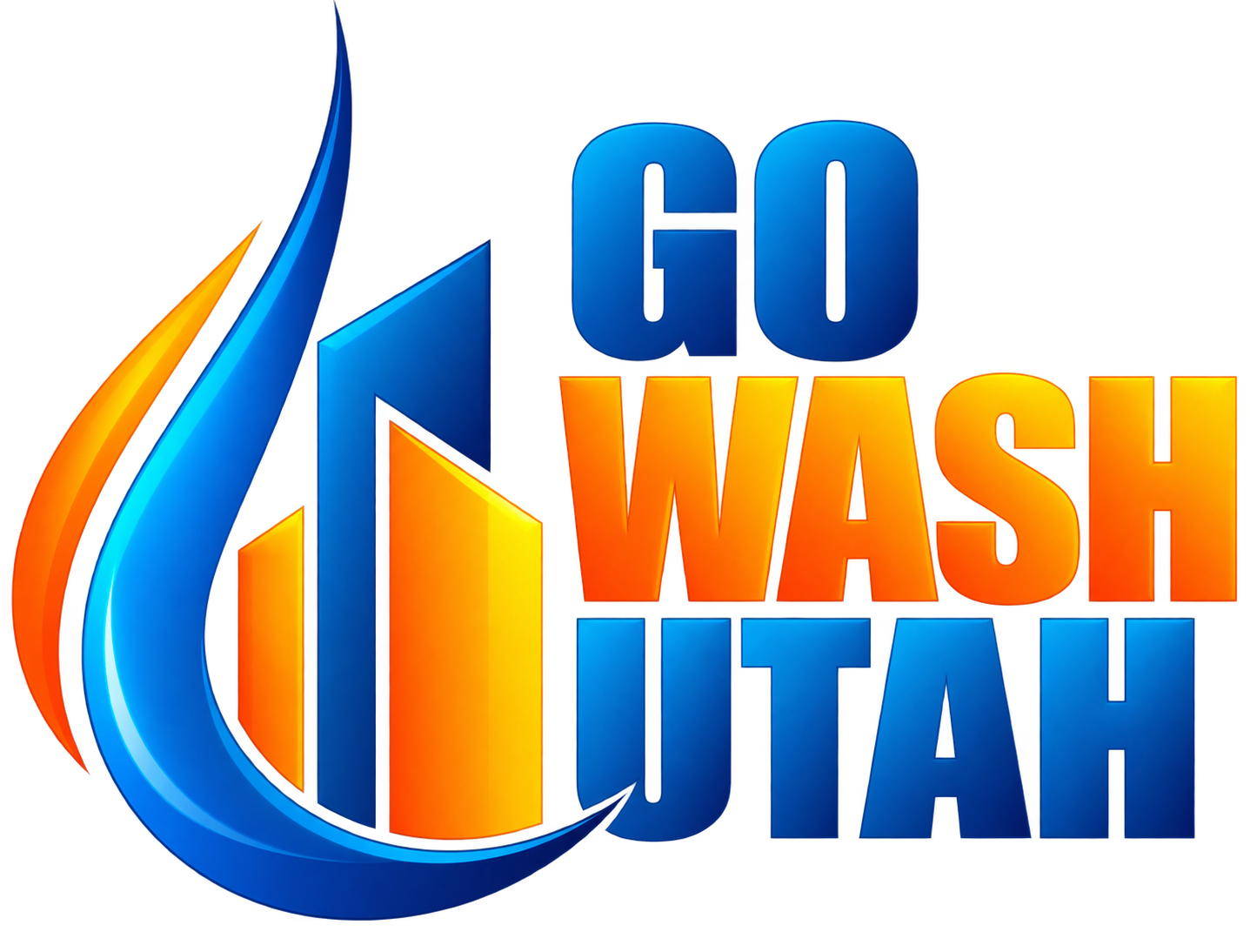 Go Wash Utah logo with blue and orange city skyline inside a water drop