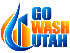 Go Wash Utah logo with blue and orange city skyline inside a water drop