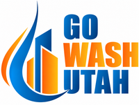 Go Wash Utah logo with blue and orange city skyline inside a water drop