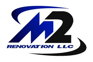 A blue and black logo for m2 renovation llc