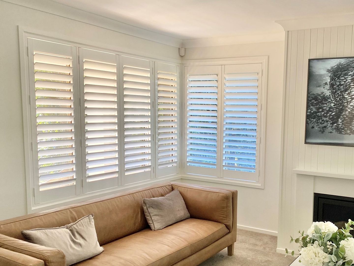 white corner shutters