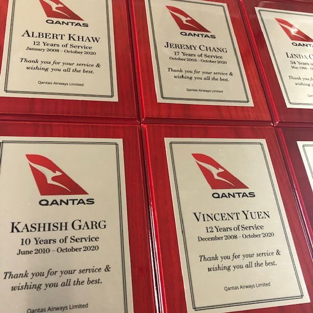 Qantas Personalised Plaques — NMTG Engraving in Wollongong, NSW