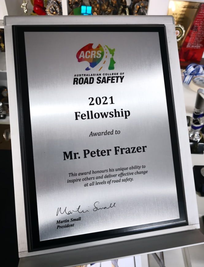 A Plaque That Says ACRS Road Safety 2021 Fellowship Award  — NMTG Engraving in Wollongong, NSW