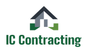 Logo for IC Contracting featuring a minimalist house icon in dark gray and green above the text "IC Contracting".