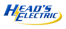 Logo for Head's Electric, featuring blue text and a yellow lightning bolt.