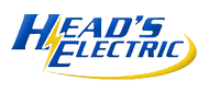 Logo for Head's Electric, featuring blue text and a yellow lightning bolt.