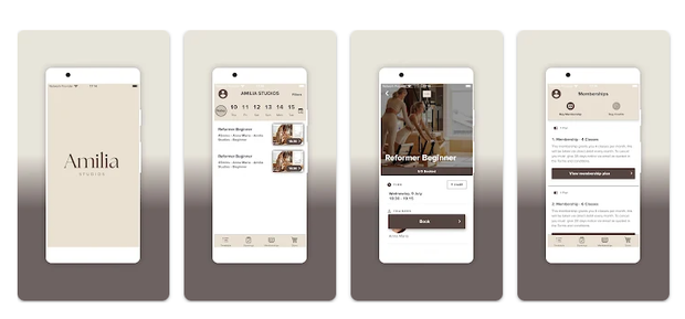 Mobile phone displaying the Amilia Studios app