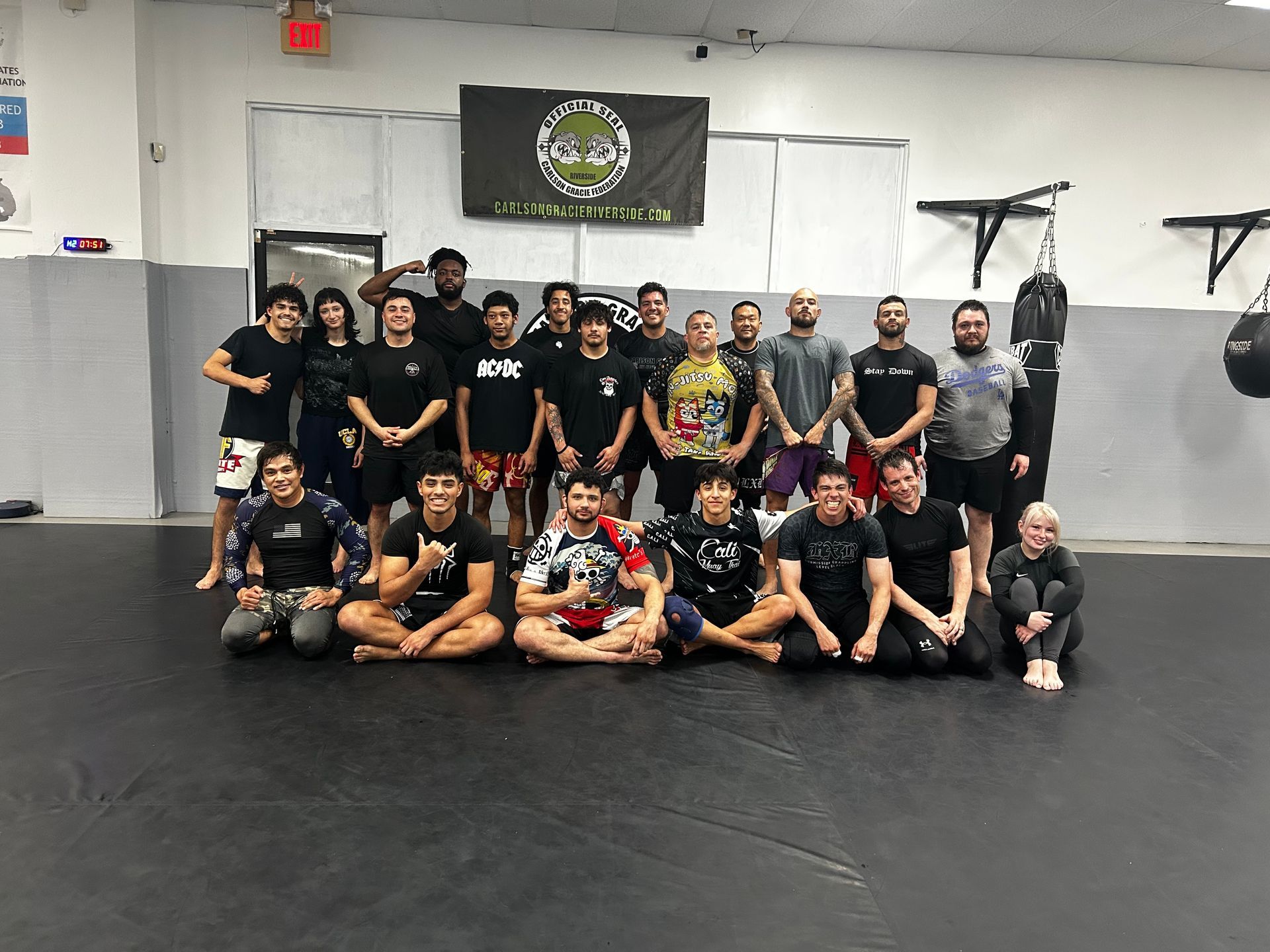 A group of Jiu-Jitsu fighters are taking martial arts lessons at Gracie Jiu-Jitsu Team in Riverside, CA. A group of Jiu-Jitsu fighters are taking martial arts lessons at Gracie Jiu-Jitsu Team in Riverside, CA.