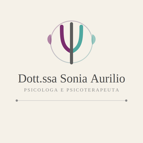 Logo della Dott.ssa Sonia Aurilio, psicologa e psicoterapeuta, con emblema astratto viola e verde acqua.