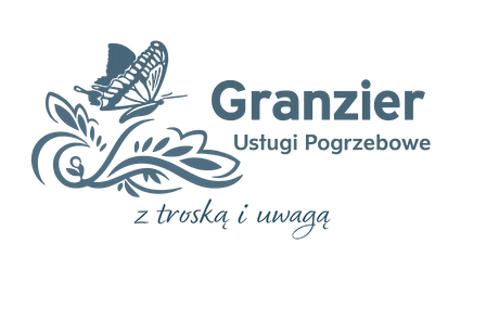 Logo dla Granzier Uitvaartservice przedstawiające motyla siedzącego na kwiatowym ornamentie, z tekstem w języku niderlandzkim.