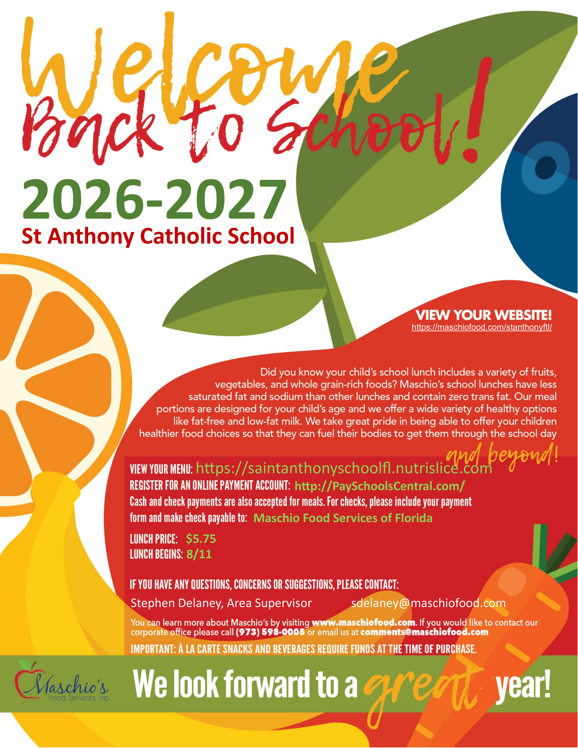 a welcome back to school flyer for saint anthony catholic school