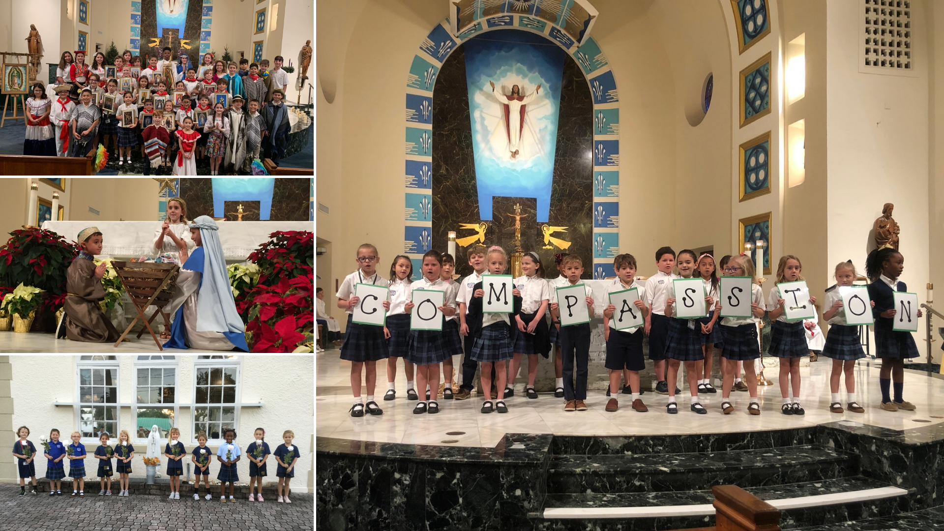 a group of children are singing in a church