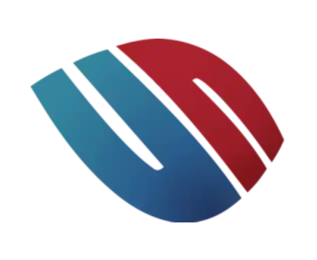 Blue and red abstract logo.
