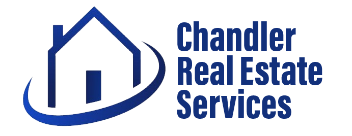 The logo for chandler real estate services has a house on it.
