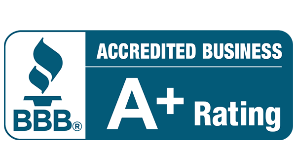 A blue sign that says accredited business a + rating